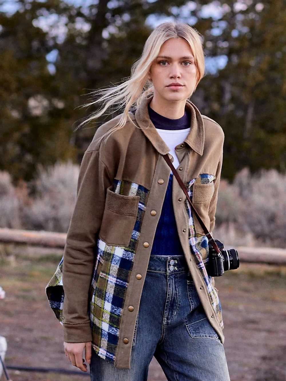 Anthropologie Pilcro Plaid Contrast Shirt Jacket